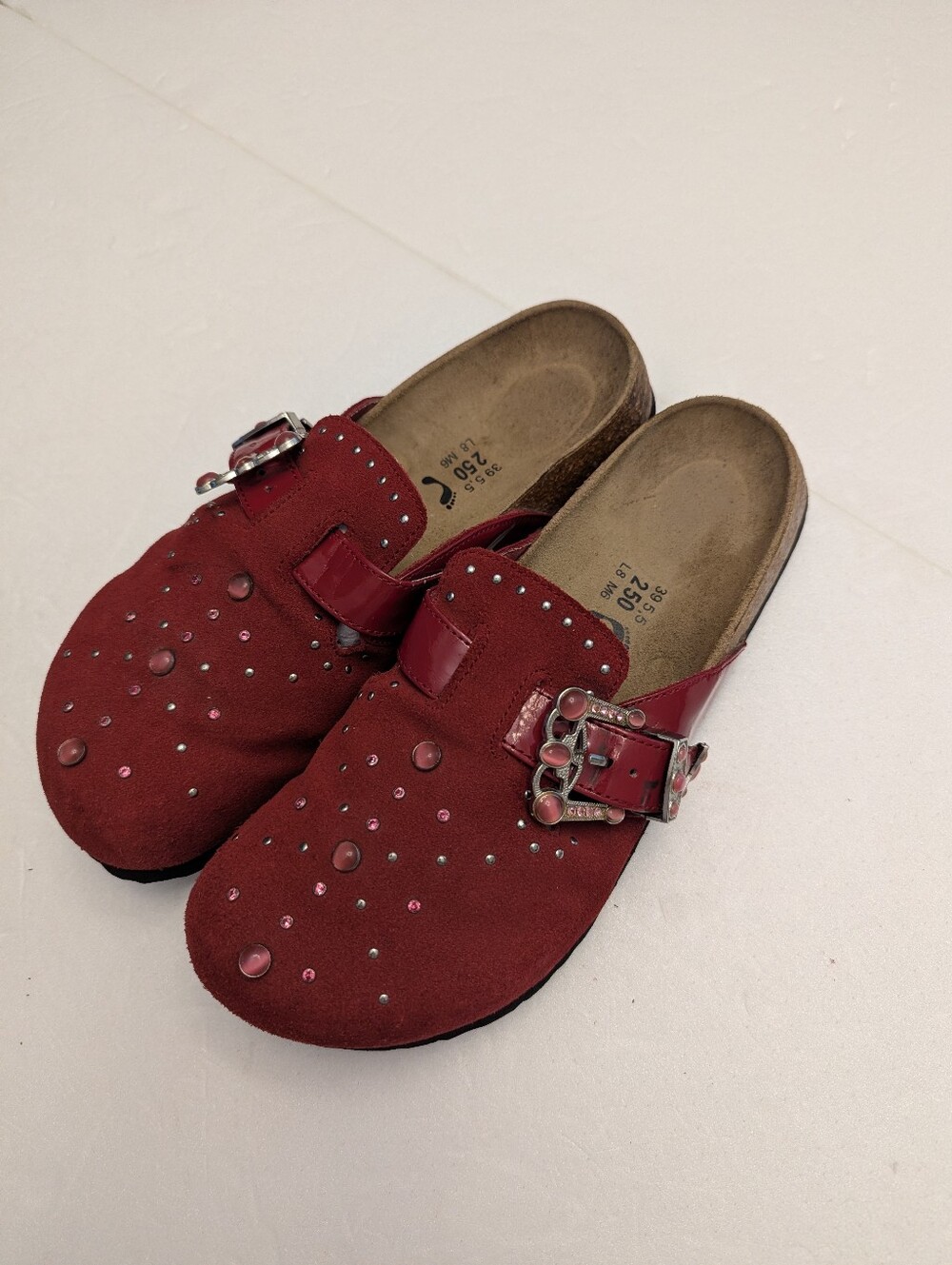 Red Studded Suede Birkenstock Betula Slip-On Clog with Buckle